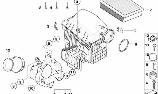 Silenciador de admisión de aire OEM 13717531864 para BMW E65, E66. Original BMW.