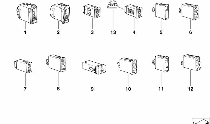 Interruptor regulación de altura de faros OEM 61311392191 para BMW E31. Original BMW.