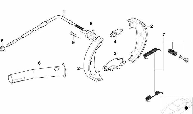 Cable de freno de mano izquierdo para BMW E46 (OEM 34411165021). Original BMW.