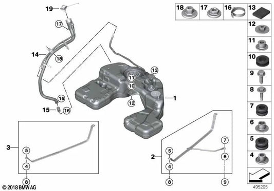 Depósito de combustible de plástico para BMW X5 G05, G05N, X6 G06, G06N, X7 G07, G07N (OEM 16119426339). Original BMW