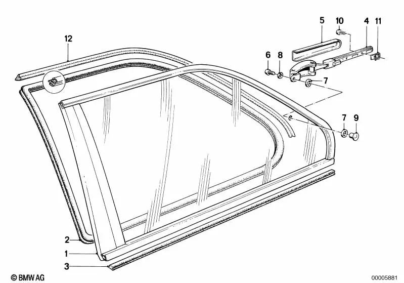 Ventanilla abatible clara izquierda para BMW Serie 3 E30 (OEM 51361924981). Original BMW