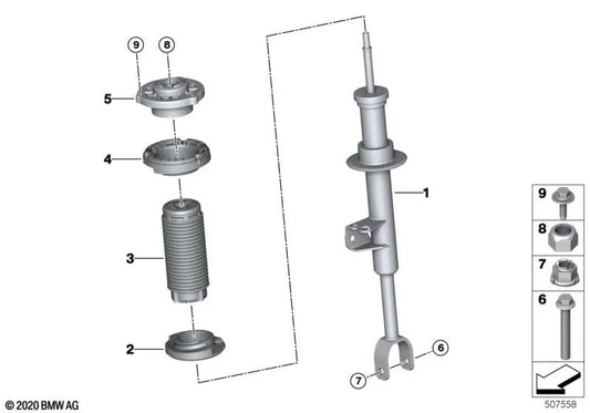 Amortiguador delantero derecho para BMW Serie 5 G30, G30N (OEM 31316879296). Original BMW