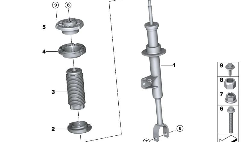 Amortiguador delantero izquierdo OEM 31316896355 para BMW G30, G31. Original BMW.