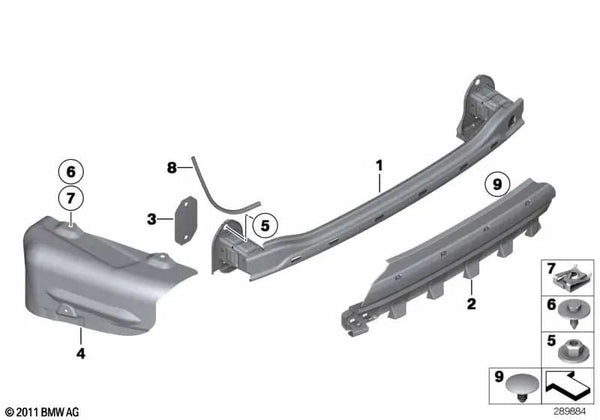 Aislamiento térmico parachoques trasero derecho para BMW F10, F11, F18 (OEM 51487207270). Original BMW.