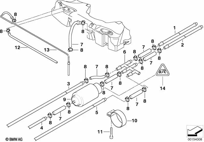 Kraftstoff-Rücklaufleitung vorn for BMW Series 5 E39 (OEM 16121184777). Genuine BMW