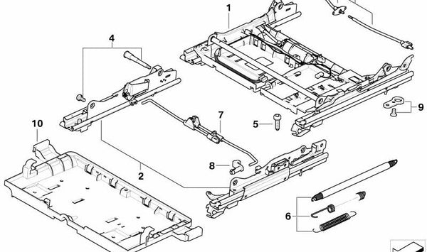 Guía de asiento (raíl interior izquierdo) OEM 52107120193 para BMW E60, E61. Original BMW.