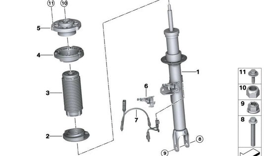 Assorbitore anteriore sinistro OEM 37106885857 per BMW G38. BMW originale.