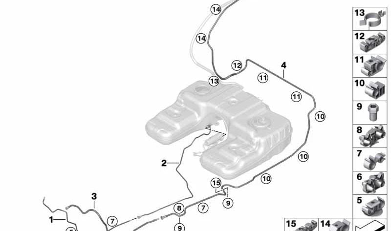 Clip de sujeción para BMW Serie 1 E81, E82, E87, E88, Serie 3 E90, E91, E92, E93, X1 E84, X3 F25, X5 E70, F15, X6 E71, F16, Z4 E89 (OEM 16126766234). Original BMW