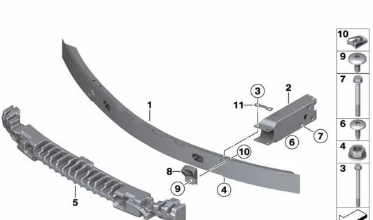 Travesaño Parachoques Delantero para BMW F25, F26 (OEM 51117371990). Original BMW