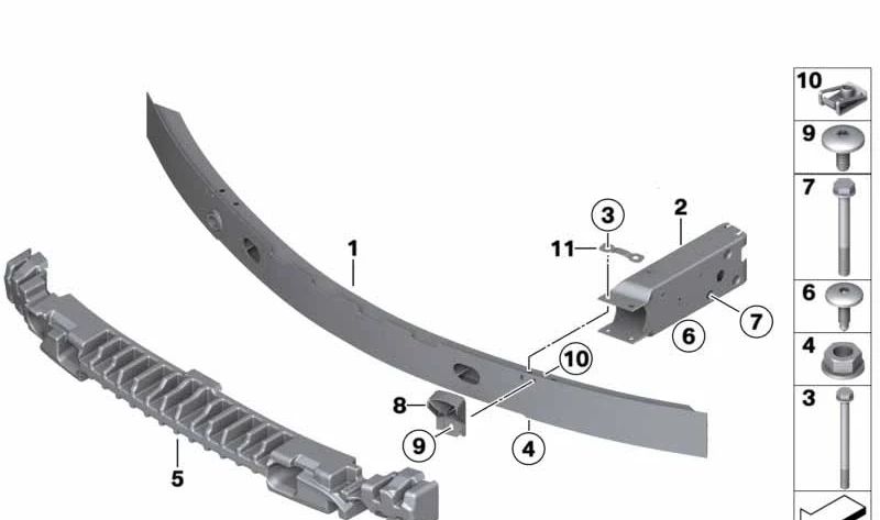 Amortiguador paragolpes delantero OEM 51647210496 para BMW F25. Original BMW.