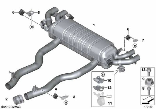 Silenciador trasero con válvula de escape para BMW G12 (OEM 18308654967). Original BMW