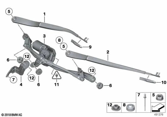 Brazo limpiaparabrisas lado conductor para BMW F07, F07N (OEM 61617207291). Original BMW.