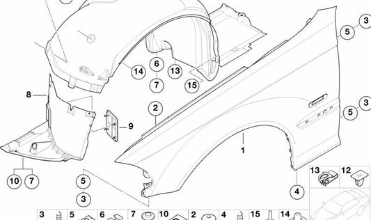 Radhausabdeckung vorne links für BMW E46 (OEM 51718269083). Original BMW