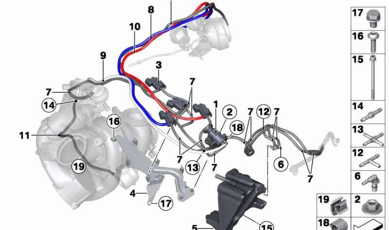 Soporte para BMW Serie 5 F10, F11, Serie 7 F01N, F02N, X5 E70N, F15, X6 E71, F16 (OEM 11658507930). Original BMW.