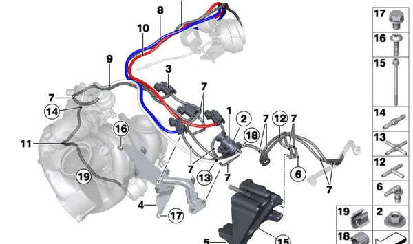 Soporte para BMW Serie 5 F10, F11, Serie 7 F01N, F02N, X5 E70N, F15, X6 E71, F16 (OEM 11658507930). Original BMW.