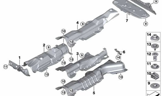 Soporte de aislamiento térmico para BMW F40, F44 (OEM 51489464546). Original BMW.