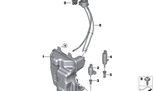 Depósito de Líquido Limpiaparabrisas para BMW X1 F48, F48N, X2 F39 (OEM 61667435790). Original BMW.