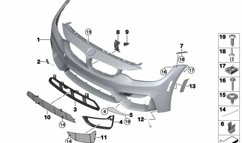 Suporte colateral do corpo esquerdo OEM 51118057255 para BMW F80, F82, F83. BMW original.