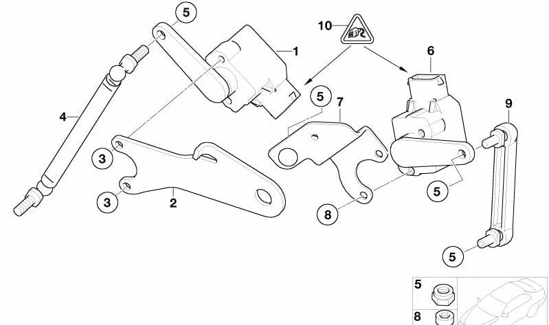 Soporte sensor de altura derecha para BMW Serie 5 E60, E61, E61N, Serie 6 E63, E64 (OEM 31126760824). Original BMW