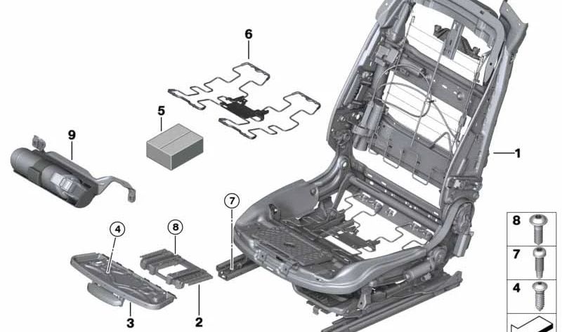 Juego de fijación para marco del asiento para BMW Serie 4 F33, F83, Serie 6 F06, F12, F13 (OEM 52107314275). Original BMW