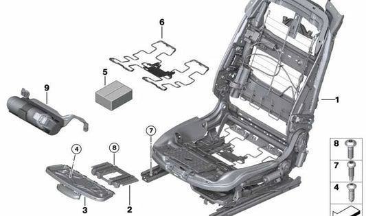 Seat frame mounting kit for BMW 4 Series F33, F83, 6 Series F06, F12, F13 (OEM 52107314275). Original BMW