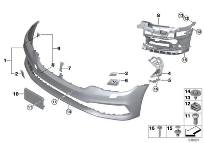 Guida per i paraurti destra per la BMW 5 G30 Series, G31, G38 (OEM 51117385350). BMW originale