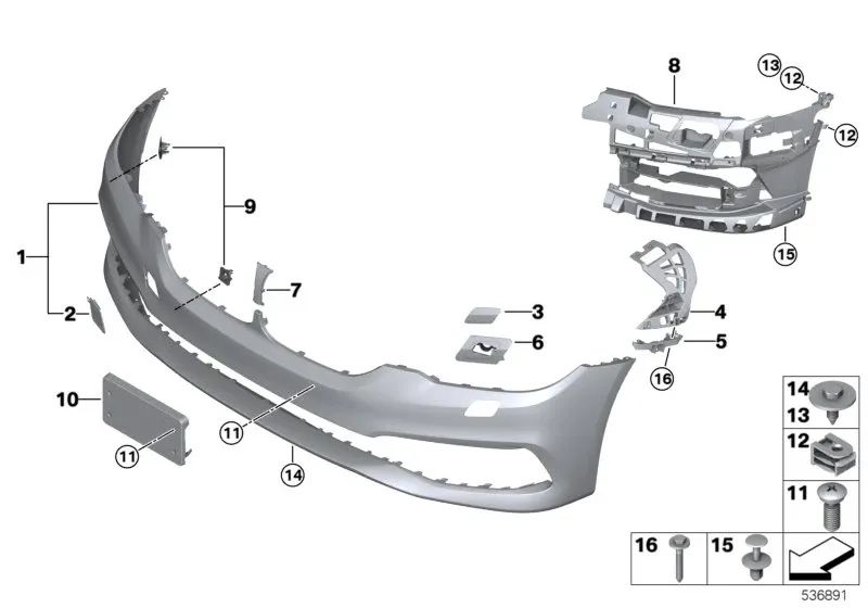 Front Decorative Grille for BMW 5 Series F90, G30, G31, G38 (OEM 51137349586). Original BMW