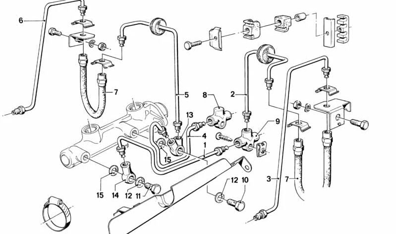 Manguera de freno para BMW Serie 3 E21, Serie 5 E12, Serie 6 E24, Serie 7 E23 (OEM 34321159879). Original BMW