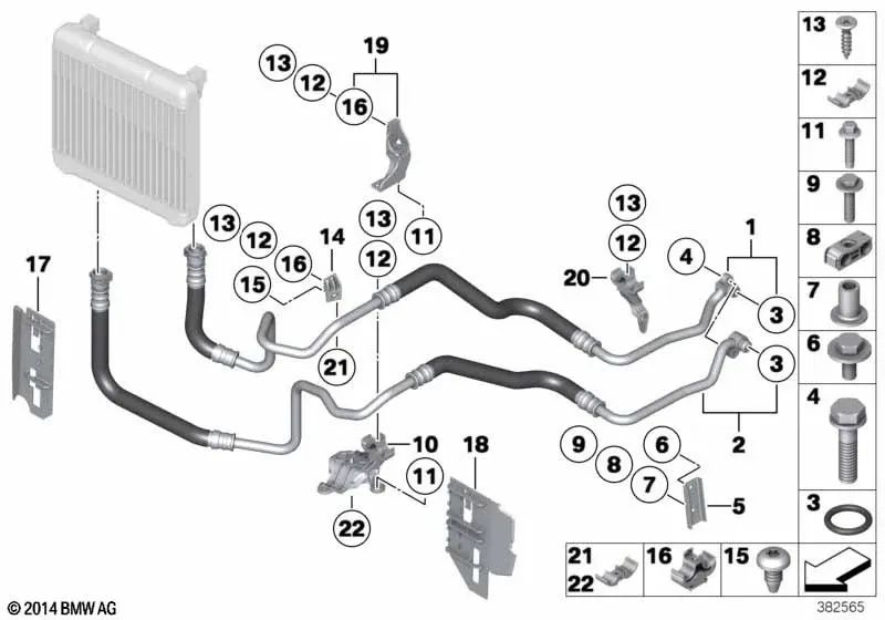 Clip para BMW modelos 5er (F07, F07N, F10, F10N, F11, F11N), 6er (F06, F06N, F12, F12N, F13, F13N), 7er (F01, F01N, F02, F02N) (OEM 17227589587). Original BMW