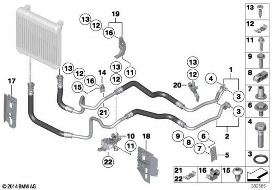 Clip for BMW models 5er (F07, F07N, F10, F10N, F11, F11N), 6er (F06, F06N, F12, F12N, F13, F13N), 7er (F01, F01N, F02, F02N) (OEM 17227589587). Genuine BMW