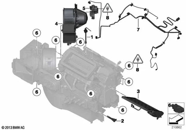 Cableado del equipo de aire acondicionado delantero para BMW X5 E70, X6 E71 (OEM 64119225036). Original BMW.