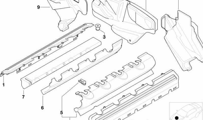 Cubierta para canal de cables OEM 11147789091 para BMW E38, E65. Original BMW.