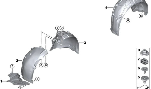 Cubierta del paso de rueda trasero izquierdo para BMW G26, G26N (OEM 51758738049). Original BMW