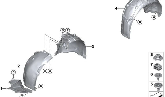 Cubierta inferior del paso de rueda derecho OEM 51718738044 para BMW G26 (Serie 4 Gran Coupé). Original BMW