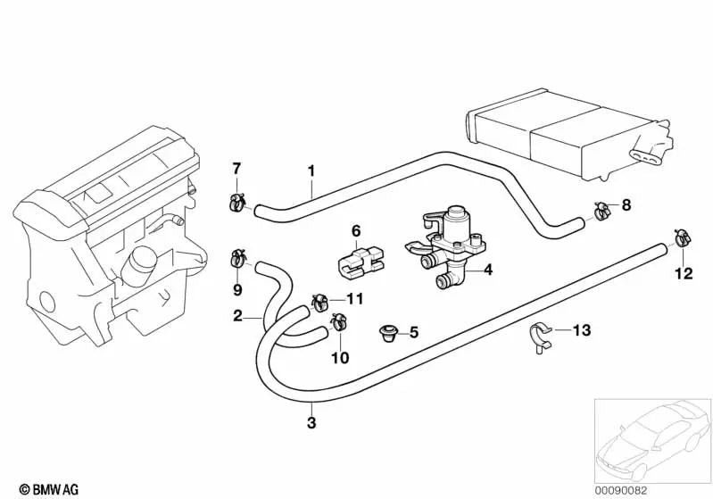 Manguera válvula de agua del radiador para BMW (OEM 64218362777). Original BMW.