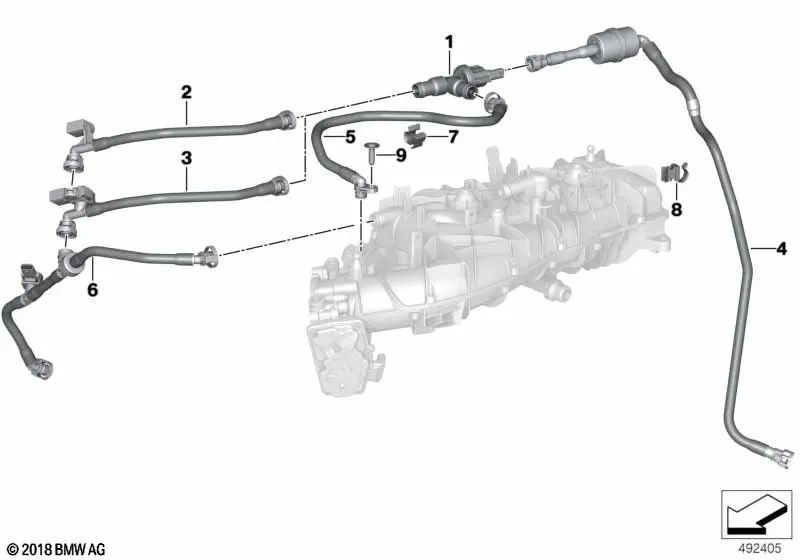 Bomba de vacío con conducto para BMW G42, G20, G21, G28, G22, G23, G26, G30, G31, G32, G11N, G12N, G01, G08, G02, G05, G06, G29 (OEM 13908665277). Original BMW