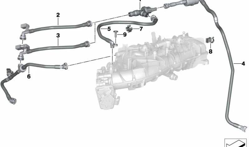 Conducción de ventilación del depósito para BMW G42, G20, G21, G28, G22, G23, G26, G30, G31, G38N, G32, G11N, G12N, G01, G08, G02, G05, G06, G29 (OEM 13908665235). Original BMW.