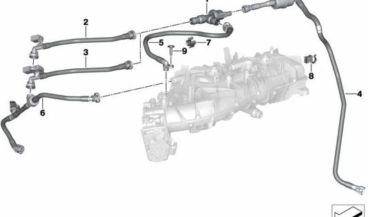 Conducción de ventilación del depósito para BMW G42, G20, G21, G28, G22, G23, G26, G30, G31, G38N, G32, G11N, G12N, G01, G08, G02, G05, G06, G29 (OEM 13908665235). Original BMW.