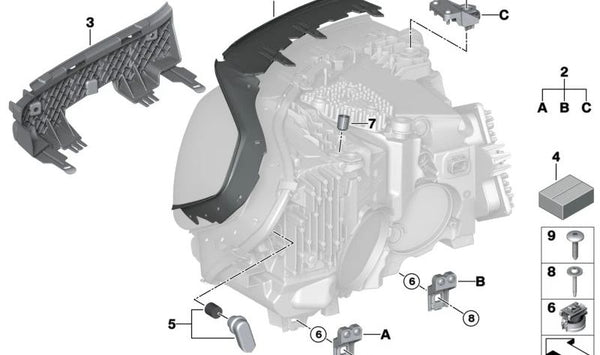 Junta de faro derecho para BMW F97N, G01N, G08N, F98N, G02N (OEM 63115A0E5E4). Original BMW