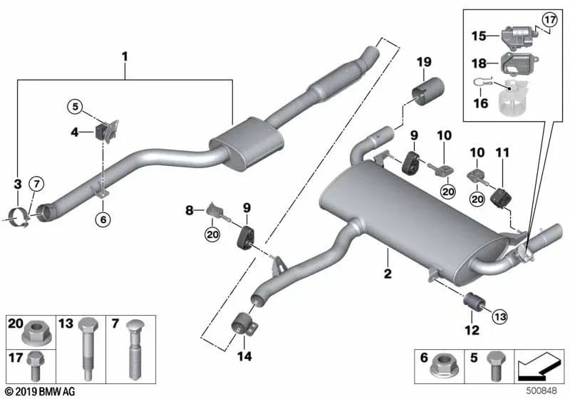 Silenciador trasero con válvula de escape para BMW G02 (OEM 18308693949). Original BMW.