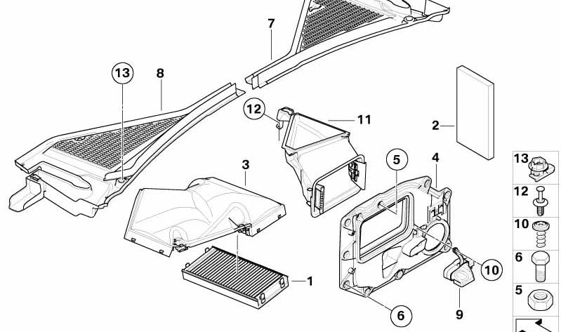 Cubierta derecha para alojamiento del microfiltro OEM 64316945584 para BMW E70, E71, E72. Original BMW