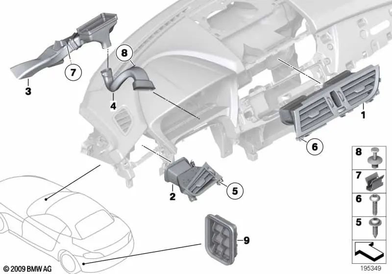 Ventilación trasera para BMW Z4 E85, E86, E89 (OEM 64226909340). Original BMW.