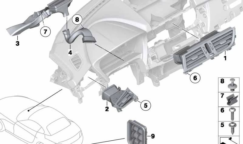 Conducto de aire para el área de los pies derecho para BMW Z4 E89 (OEM 64229129236). Original BMW