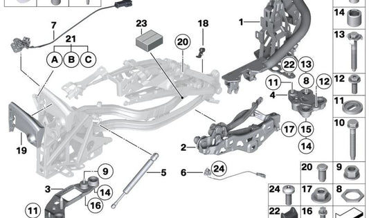 Left Main Support OEM 54377192947 for BMW Z4 E89. Original BMW.