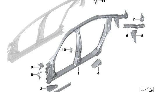 Frame laterale destro medio per la serie BMW 7 G70 (OEM 41215A37AF6). BMW originale