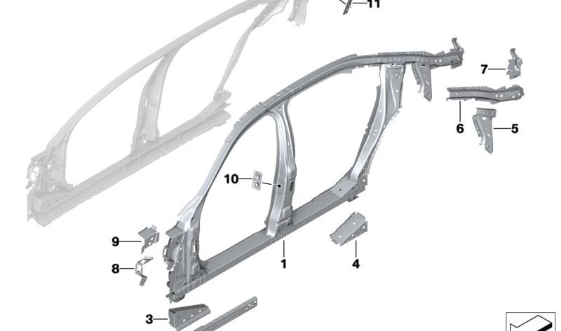 OEM 41215A37B45 Rinforzo della staffa laterale sinistra per BMW G70. BMW originale.