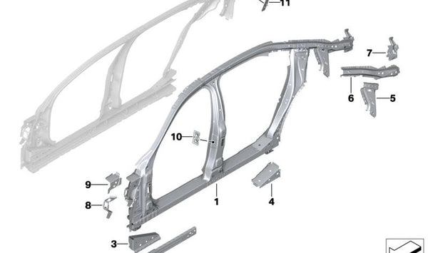 Marco lateral medio derecho para BMW Serie 7 G70 (OEM 41215A37AF6). Original BMW