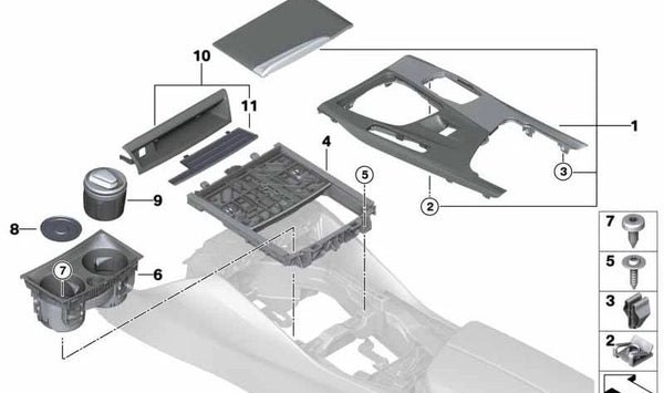 Cubierta Consola Central Fineline Ridge para BMW G30, G31 (OEM 51169330646). Original BMW