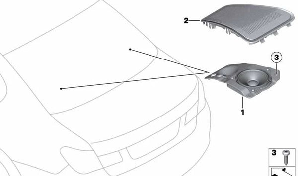 Cubierta derecha de altavoz OEM 65139276532 para BMW F01, F02. Original BMW.