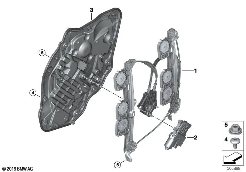 Elevalunas sin motor trasero derecho para BMW Serie 2 F44 (OEM 51354876380). Original BMW